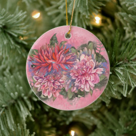 Dahlias bloemen roze waterverf patroon keramisch ornament