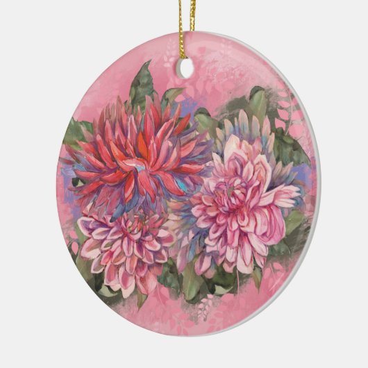 Dahlias bloemen roze waterverf patroon keramisch ornament (Links)
