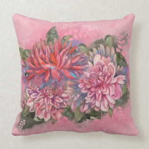 Dahlias bloemen roze waterverf patroon kussen
