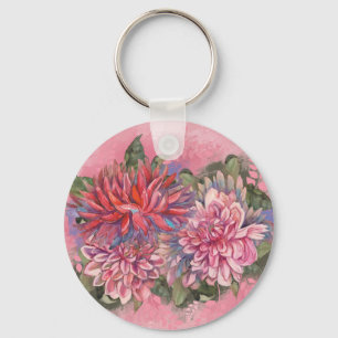 Dahlias bloemen roze waterverf patroon sleutelhanger