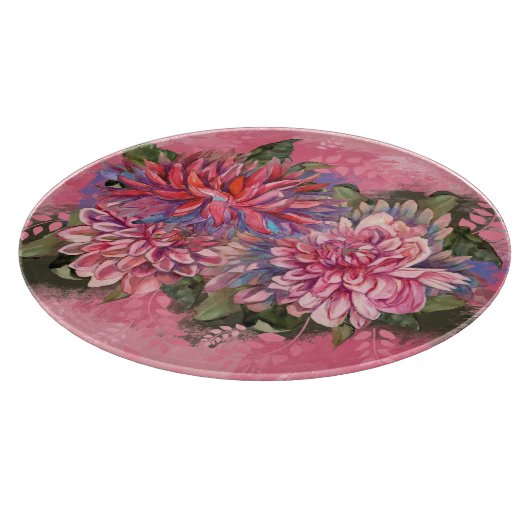 Dahlias bloemen roze waterverf Snijraad Snijplank (Hoek)