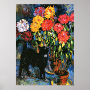 Dahlias en Black Cat, mooi kunstschilderij Poster