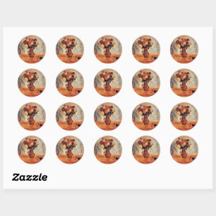 Dahlias in een koperen vaas door Gauguin Ronde Sticker
