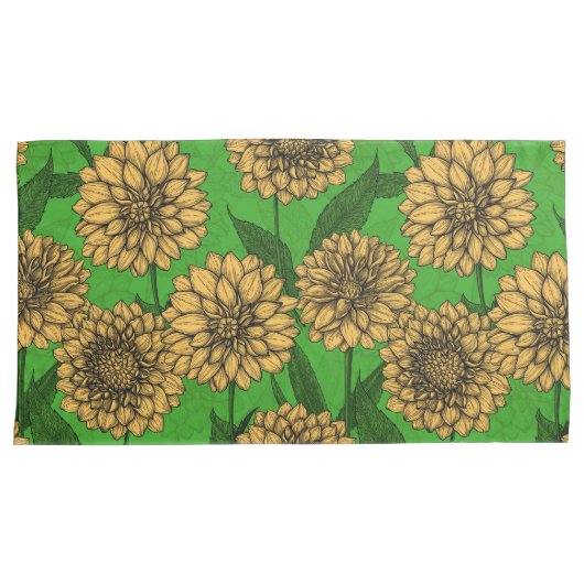 Dahlias in geel en groen kussensloop (Voorkant-Rechts)