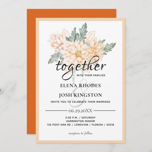 Dahlias - Marmalade Wedding Invite Kaart (Voorkant / Achterkant)