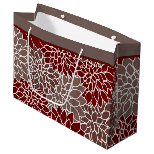 Dahlias rouges et argent grand sac cadeau