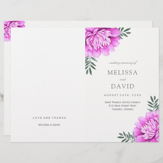  Dahlias Wedding Programma's (Voorkant / Achterkant)