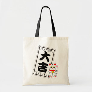 DAIKICHI (groot fortuin) en White Cat Tote Bag