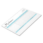 Daily Habit Tracker Motivatie Blue Script Naam Notitieblok (Schuin)