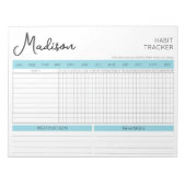 Daily Habit Tracker Motivatie Blue Script Naam Notitieblok (Voorkant)