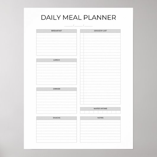 Daily Meal Planner | Simple Minimalistic Clean Poster (Voorkant)