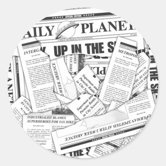 Daily Planet Pattern - White Ronde Sticker (Voorkant)