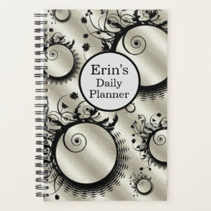 "Daily Planner" wervelingen en cirkels zwart en wi Planner
