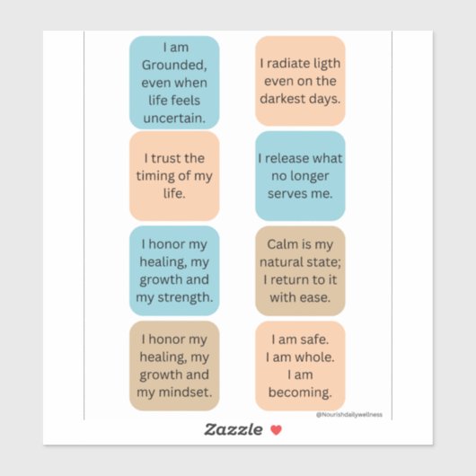 Daily Positive Affirmations- 8 Wellness Stickers (Vel)