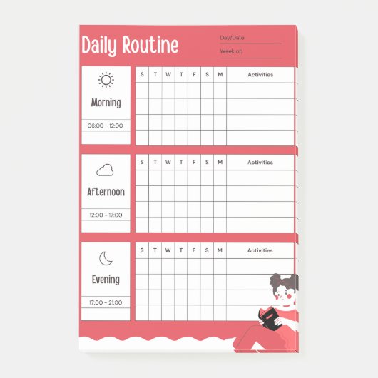 Daily Routine Chart Morning Afternoon Evening Post-it® Notes (Voorkant)