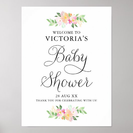 Dainty Aquarelle Florals Baby shower Affiche de bi (Devant)
