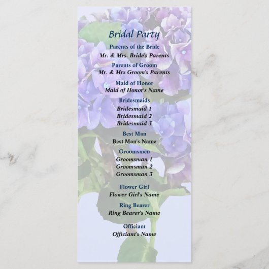 Dainty Blue Hydrangea Wedding Programme Programma (Achterkant)
