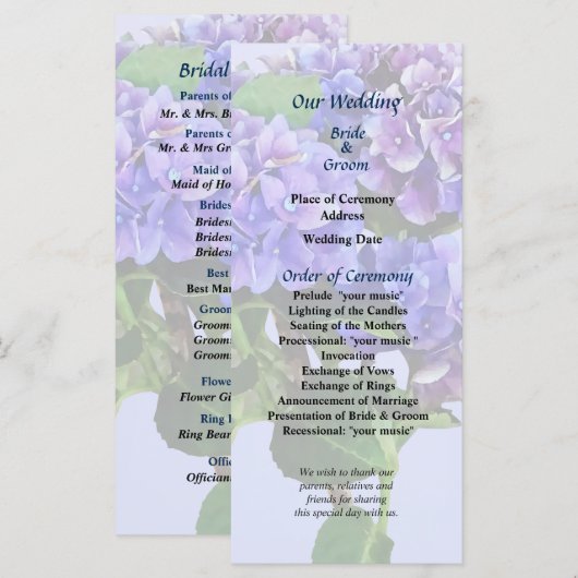 Dainty Blue Hydrangea Wedding Programme Programma (Voorkant / Achterkant)