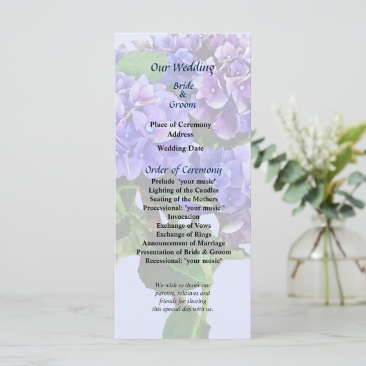 Dainty Blue Hydrangea Wedding Programme Programma (Staand voorkant)