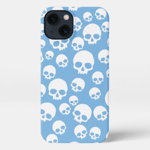 Dainty Blue Random Skulls Pattern iPhone 13 Hoesje