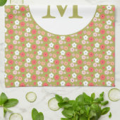 Dainty Boho Woodland Floral Pattern Green Monogram Theedoek (Gevouwen)