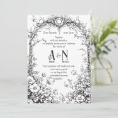 Dainty Botanical Rustic, Black & White Invitation Kaart (Staand voorkant)