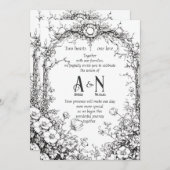 Dainty Botanical Rustic, Black & White Invitation Kaart (Voorkant / Achterkant)