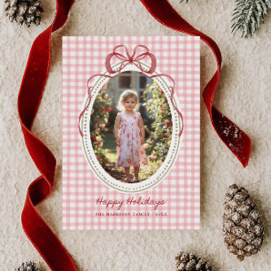 Dainty Bow Lijst Gingham Kerstfoto Feestdagenkaart