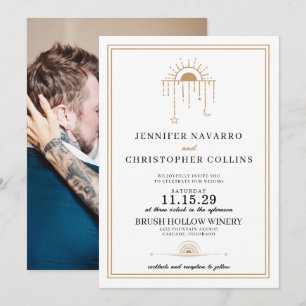 Dainty Celestial met foto bruiloft uitnodiging