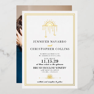 Dainty Celestial met foto bruiloft uitnodiging