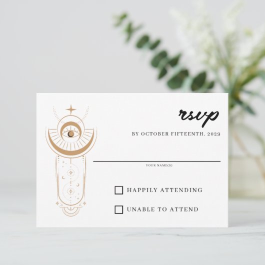 Dainty Celestial Wedding RSVP Kaartje (Staand voorkant)