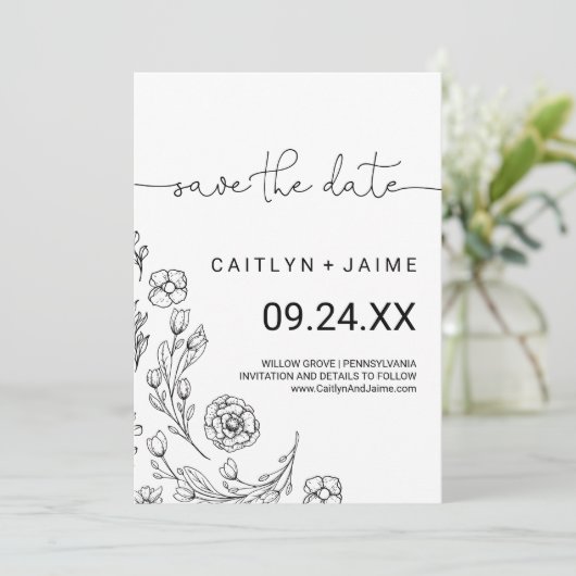 Dainty Elegance Save the Date Kaart (Staand voorkant)