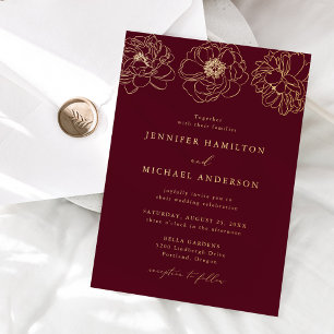 Dainty Floral Burgundy Wedding Folie Uitnodiging