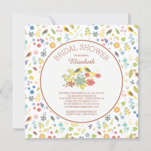 Dainty Floral Love Bird Bridal Shower Invitations Kaart