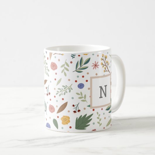 Dainty floral Monogram Koffiemok (Voorkant rechts)