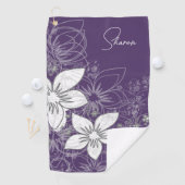 Dainty Floral Scroll on Plum Golfhanddoek (Insitu)