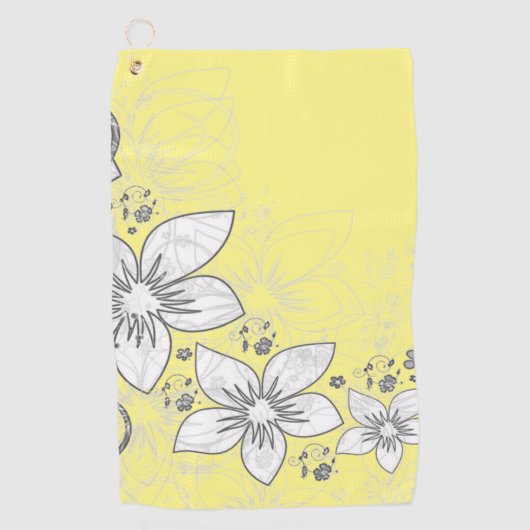 Dainty Floral Scroll on Yellow Golfhanddoek (Voorkant)
