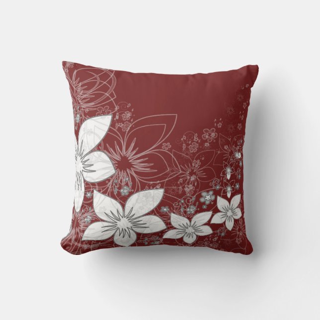 Dainty Floral Scroll op Red Buitenkussen (Voorkant)