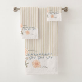 Dainty Floral Trim Cream Stripe Bad Handdoek