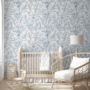 Dainty Franse Toile Blue Floral Wallpaper Behang
