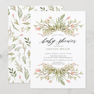 Dainty Girls Pink Floral & Greenery Baby shower Kaart