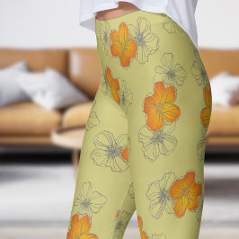 Dainty Khaki Geel Triple Bloom Bloemen Patroon Leggings