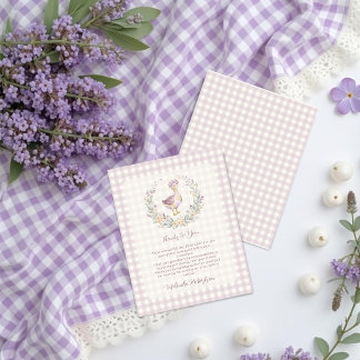 Dainty Lavender Gingham Goose Baby Shower LPM26 Bedankkaart