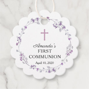 Dainty Paarse Bloemen Eerste Heilige Communie Bedankjes Labels