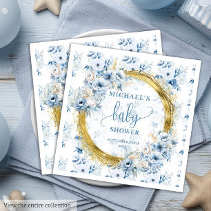 Dainty pastelblauwe bloemen gouden baby showers se servet