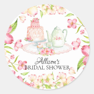 Dainty Pink Floral Bridal Tea Party Sticker