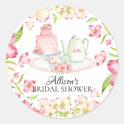 Dainty Pink Floral Bridal Tea Party Sticker (Voorkant)