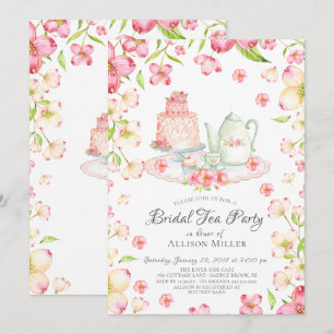 Dainty Pink Floral Bridal Tea Party Uitnodiging