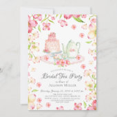 Dainty Pink Floral Bruids Tea Party Uitnodiging (Voorkant)