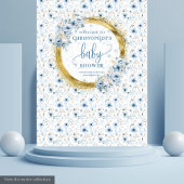 Dainty stoffige blauwe bloemen gouden baby showers wandkleed